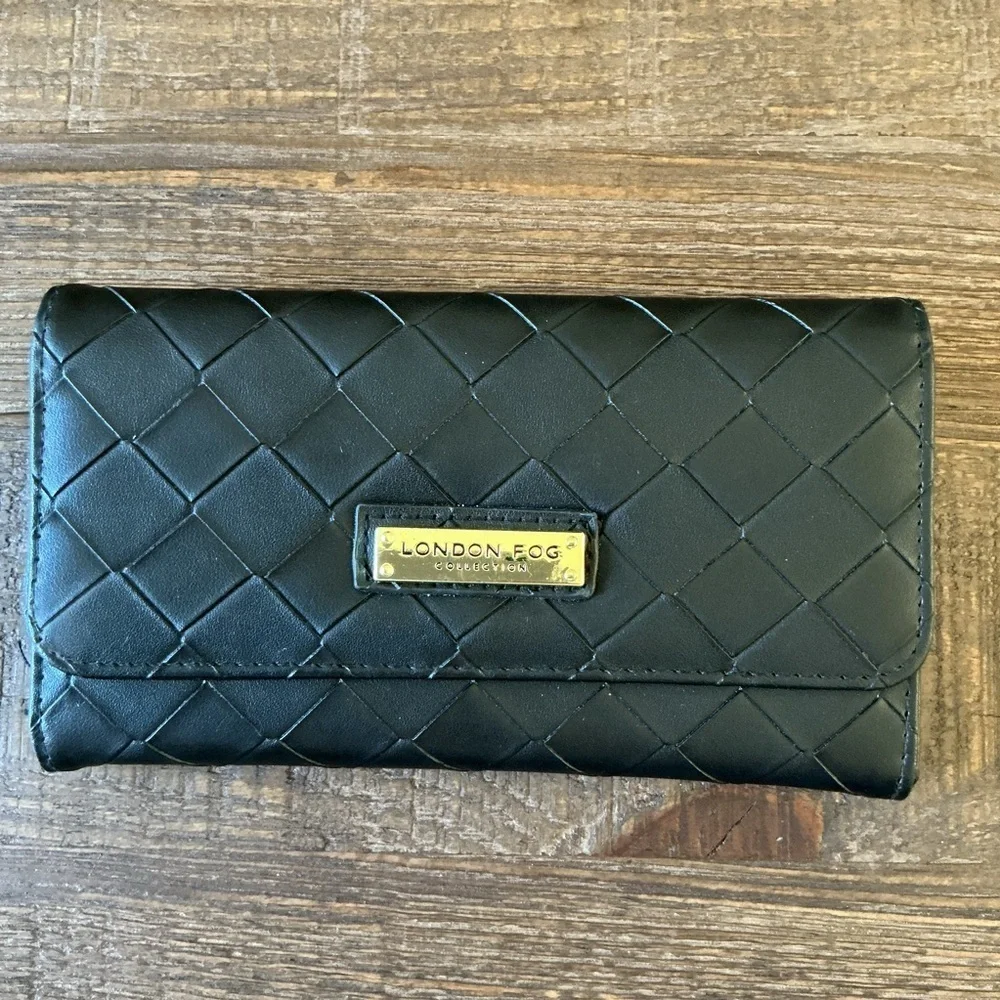 London Fog Lara Woven Black Flap Wallet.